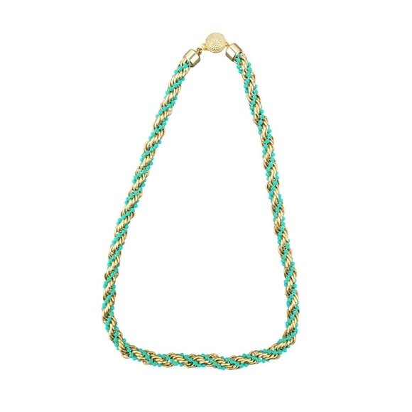 Avon Jewelry - Vintage Avon Gold Tone Faux Turquoise Beaded Twist Necklace 20 Inches 1970s Blue